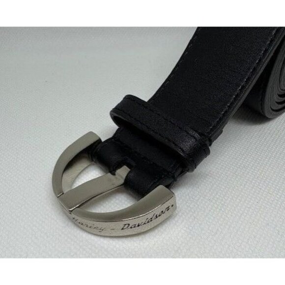 Harley-Davidson Black Leather Belt With Silver Buckle Genuine Leather - Picture 5 of 6